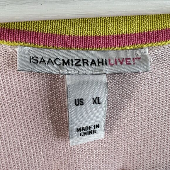 Isaac Mizrahi XL Stripe Button Front Cardigan Sweater Long Duster Green Pink - Picture 7 of 14